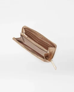 MZ Wallace MZW Exclusives|Accessories|Long Zip Round Wallet HoneyMetallicLeather