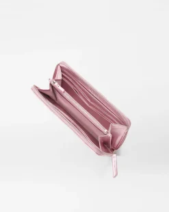 MZ Wallace Accessories|MZW Exclusives|Long Zip Round Wallet RoseMetallicLeather