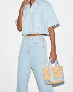MZ Wallace Raffia|Totes|Mini Raffia Tote Raffia/Chambray
