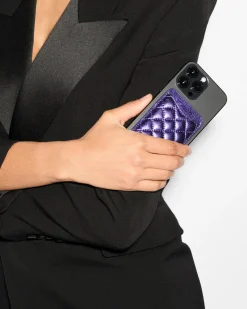 MZ Wallace Accessories|Phone Card Case PurpleMetallicLeather