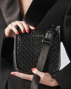 MZ Wallace Crossbody|MZW Exclusives|Small Woven Box Crossbody WovenBlackLeather