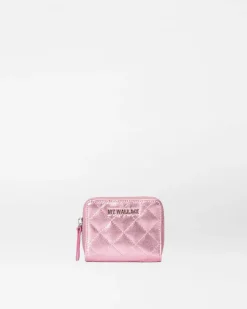 MZ Wallace Accessories|MZW Exclusives|Small Zip Round Wallet RoseMetallicLeather
