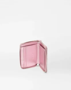 MZ Wallace Accessories|MZW Exclusives|Small Zip Round Wallet RoseMetallicLeather