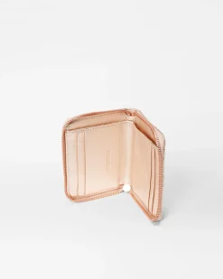 MZ Wallace Accessories|Small Zip Round Wallet RoseGoldMetallicLeather