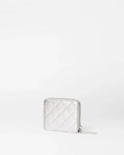 MZ Wallace Accessories|Small Zip Round Wallet SilverMetallicLeather