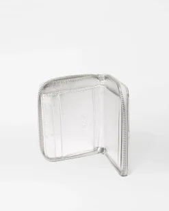 MZ Wallace Accessories|Small Zip Round Wallet SilverMetallicLeather