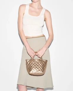MZ Wallace Metro|Crossbody|The Metro Tote® Deluxe - Micro HoneyMetallicLeather